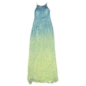 Vintage Mia Bella size M Y2K Blue green Sequin 100% Silk Elegant  Evening gown